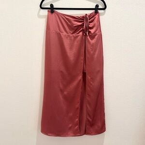 Anthropologie Dusty Rose Satin Midi Skirt with Slit